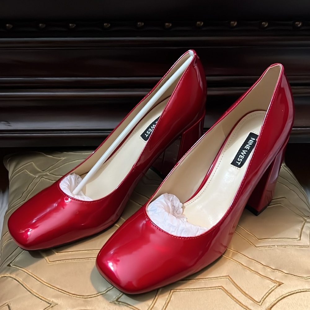 Ninewest | patent burgundy block heel | work shoes | 7.5